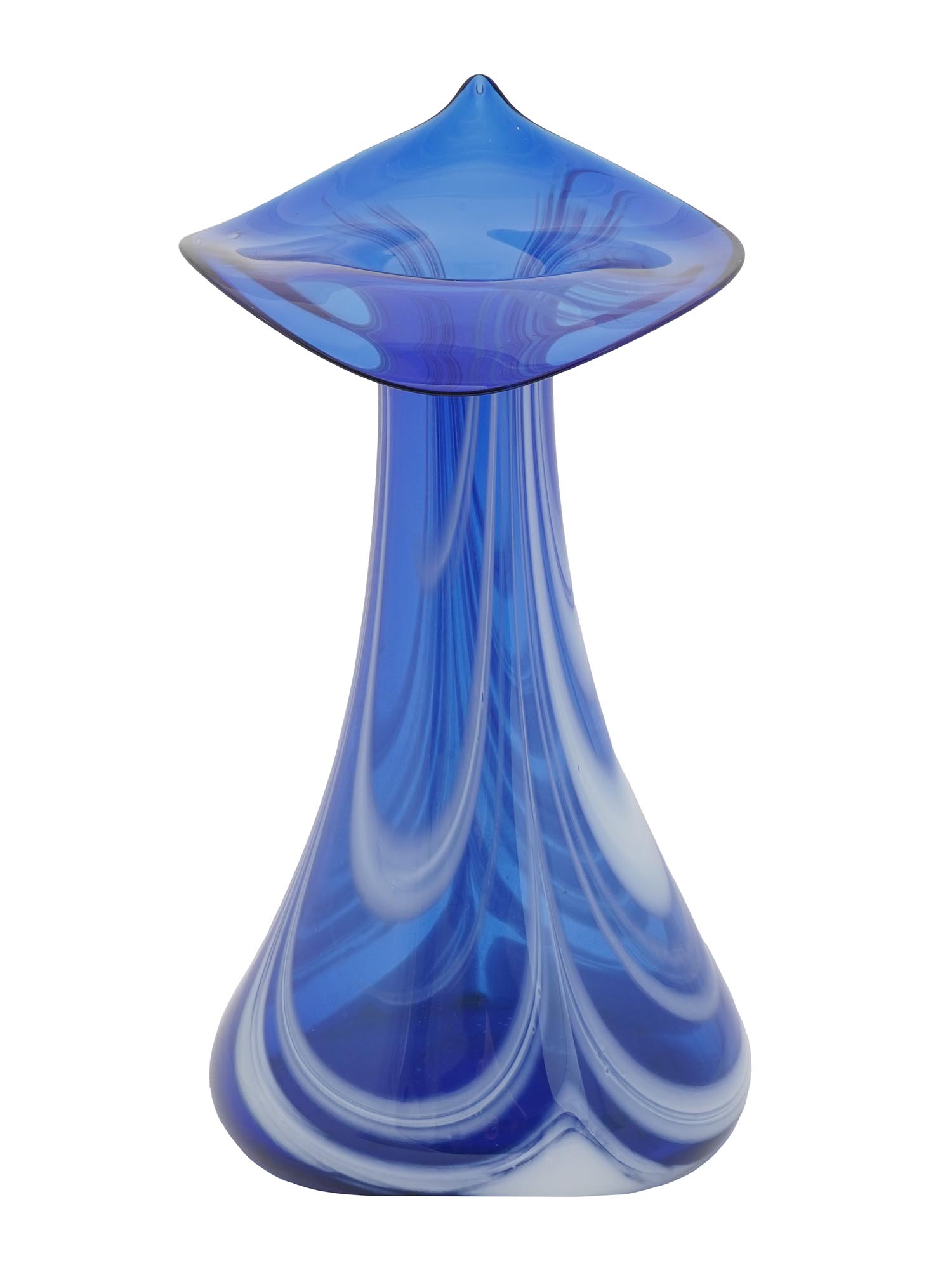 BOHEMIAN ART GLASS BLUE JACK IN THE PULPIT VASE PIC-1